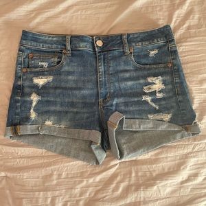 american eagle distressed super stretch high waisted shorts